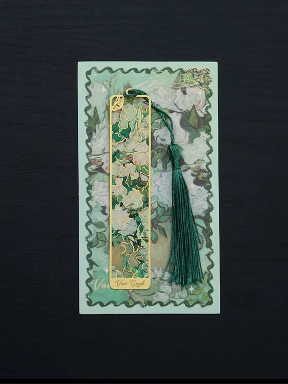 Decorative Floral & Patterned Metal Tassel Bookmark - Blue/Gold/Green - Picture 2 of 10